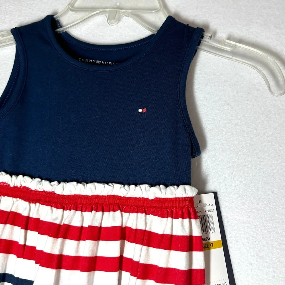Tommy Hilfiger Toddler Dress 3T Red White Blue Patriotic  Stripes Sleeveless New - Picture 2 of 5